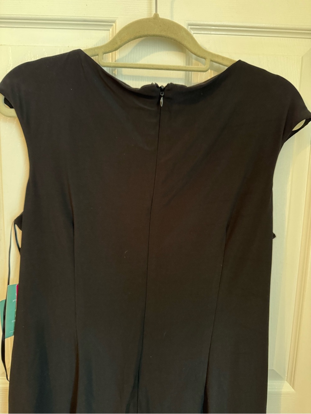 NWT Nine & Co. Black Ruched Sheath Dress with Beaded Waist Detail - Cap Sleeve - Picture 7 of 14